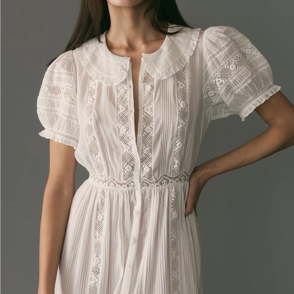 Doen Dresses & Skirts - White Lace-Trim Puff Sleeve Dress
